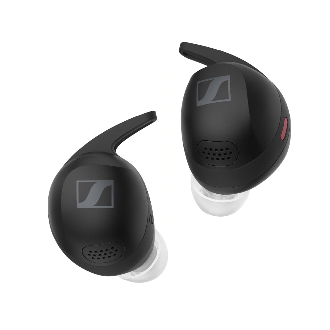 Sennheiser Momentum Sport Auriculares con Ajuste de Sonido Deportivo y ANC adaptativo, Ajuste Seguro, 24 Horas de duración de la batería - Negro