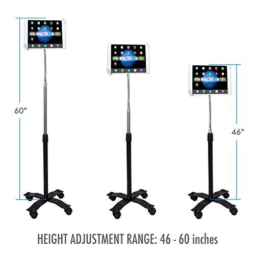 CTA Digital Soporte de Suelo Giratorio y Ajustable en Altura con Sistema de Seguridad, Cuello de Cisne, Ruedas acoplables para tabletas de 7 a 13 Pulgadas, Incluye iPad Pro y Mini