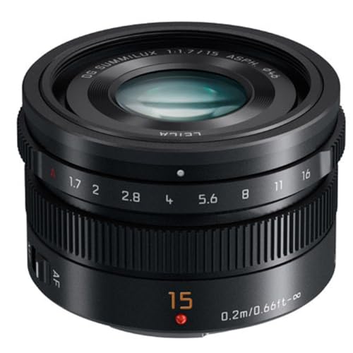 Panasonic Lumix G Objetivo Leica DG Summilux, 15 mm, f1.7 ASPH., Profesional sin Espejo Micro Cuatro Tercios, h-x015 (EE. UU.), Color Negro