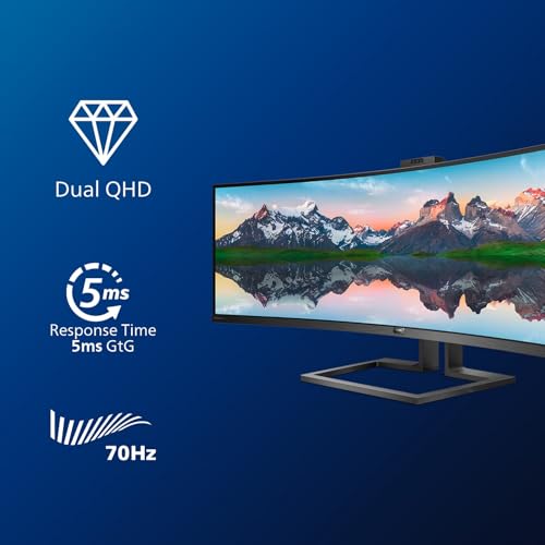 Philips Monitors 499P9H, 49", Curved 1800R, SuperWide, 70Hz, VA, AdaptiveSync (5120x1440, 450cd/m, HDMI 2x2.0, Displayport 1x1.4), negro