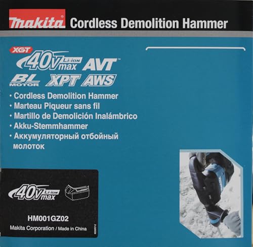 Makita HM001GZ02 - Martillo demoledor BL 40Vmáx XGT 7,1 kg AVT AWS (40 V, iones de litio, 40 V) (sin batería, sin cargador) Azul Petróleo