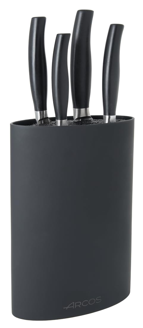 Arcos Juego Cuchillos Cocina Forjados 4 Piezas (Cuchillo Pelador + Cuchillo Cocina + Cuchillo Chef + Cuchillo Pan) Acero Inoxidable Nitrum, Mango Polipropileno POM, Serie Clara, Color Negro