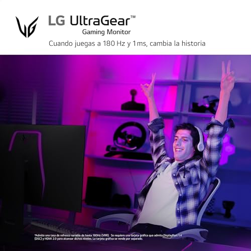 LG 24GS65F-B - Monitor Ultragear, 24", Pantalla IPS, (1920x1080), 16:9, 180 Hz, 1ms Black Stabilizer, G-Sync Compatible y FreeSync, Negro