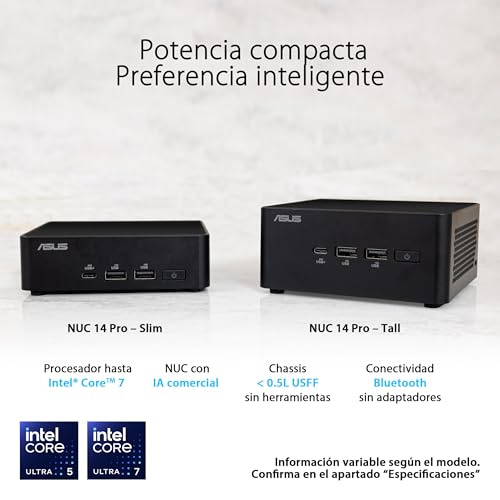 ASUS NUC 14 Pro - Ordenador de sobremesa (Intel Core Ultra 5 135H con vPro, Intel ARC Graphics, 16GB RAM DDR5, 512GB SSD, Windows 11 Pro), Slim, sin Cable, MTL-H 28W vPro (U5 135H)