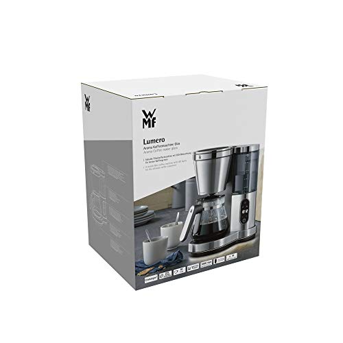 WMF Lumero Cafetera de filtro con jarra de cristal, café de filtro, 10 tazas, función temporizador, placa calentadora, cafetera con depósito de agua extraíble, apagado automático, 1000 W