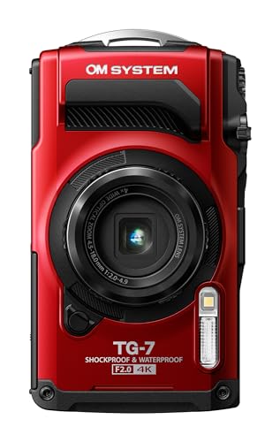 OM SYSTEM Cámara Tough TG-7, 12 MP, Resistente al Agua y a los Golpes, Modos de Disparo subacuático y Macro, vídeo 4K, Zoom Angular de 4X (sucesora de la Olympus TG-6), Rojo