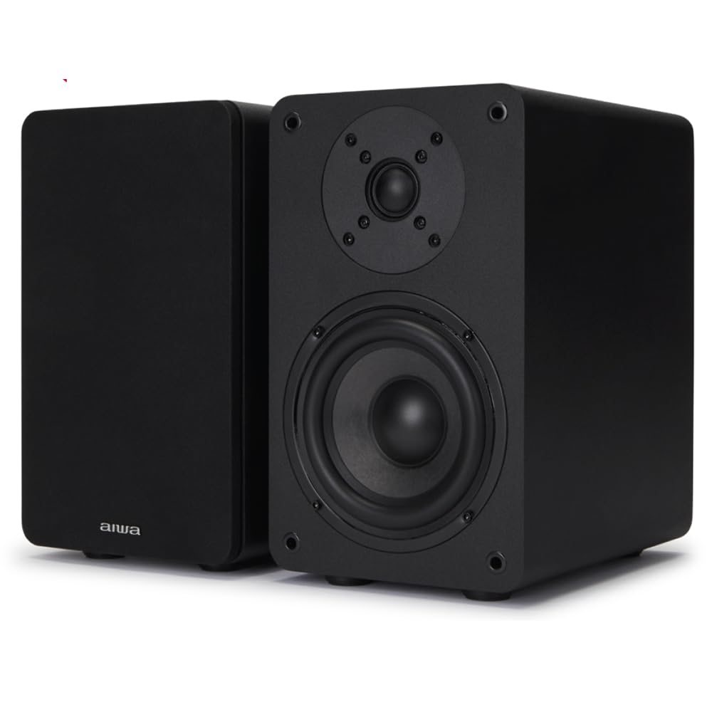 Aiwa SP-A100 Altavoces de estantería pasivos, Par de Altavoces de estantería,Hi-Fi Altavoz de 2 vías, 150W de Potencia, Woofer de 5.25", Bookself Speakers, con Sistema Reflex de Graves. Color: Negro