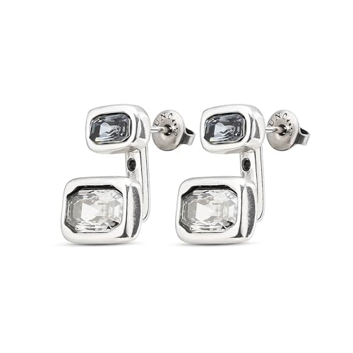 Uno de 50 | Pendientes Multiposición en Aleación de Metales | Baño en Plata de Ley | Cristales Gris y Blanco | Joyería Artesanal