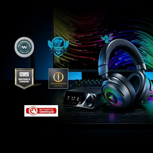 Razer Kraken V4 Pro - Auriculares inalámbricos para Juegos con Centro de Control - Háptica Razer Sensa HD (Controladores Triforce de 40mm, Razer HyperSpeed & Bluetooth, THX Spatial Audio) Negro