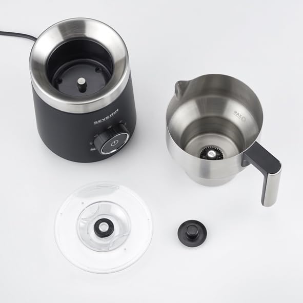 SEVERIN Espumador de leche por inducción Spuma 700, espumador eléctrico que no quema la leche, jarra espumadora apta para el lavavajillas, acero inoxidable/negro mate, SM 3586