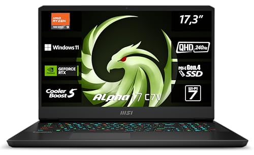 MSI Alpha 17 C7VG-031 Ordenador portátil Gaming 17,3" QHD 240Hz AMD Ryzen 9 7945HX 32GB DDR5-5200 1TB SSD Nvidia GeForce RTX 4070 Windows 11 Home Teclado QWERTZ Negro