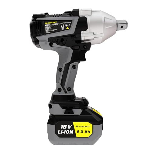 Rodcraft Rc9087K6 - Llave de impacto (3/4", 1500 Nm, luz LED, 2 baterías de 6 Ah, cargador y bolsa de tela)