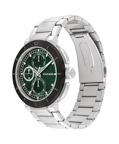 Tommy Hilfiger Reloj Analógico de Cuarzo multifunción para hombre con Correa en Acero Inoxidable, Verde (Green)