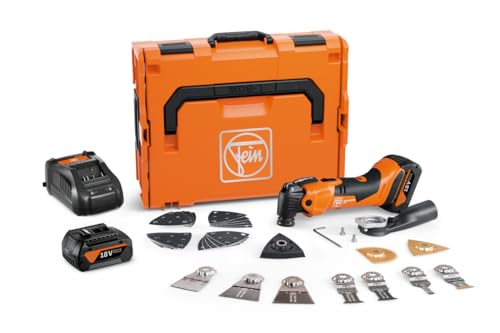 FEIN Multimaster a batería AMM 500 Plus Top 4.0 Ah AS, MultiTool con rápida velocidad, más de 30 accesorios para serrar en madera, metal y lijar, Compatible con baterías AMPShare/Bosch Professional