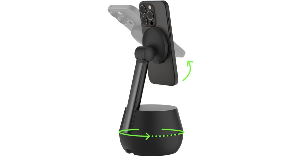 Belkin Soporte para móvil Pro con Seguimiento automático y DockKit, Cargador inalámbrica MagSafe de 15 W, rastreo 360°, integración iOS para iPhone 16, 15, 14, 13 y 12, Adaptador CA y Cable de 1,5 m