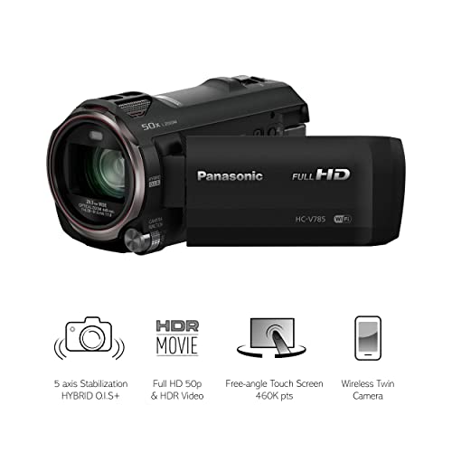 Panasonic HC-V785EG-K Full HD Videocámara (Full HD Video, 20x Optical Zoom, Estabilización de Imagen, WiFi, Slow Motion), Negro