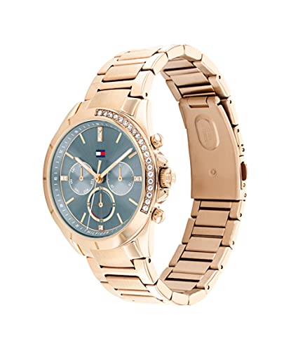 Tommy Hilfiger Reloj Analógico de Cuarzo Multifunción para Mujer con Correa de Acero Inoxidable de Oro Rosa - 1782386