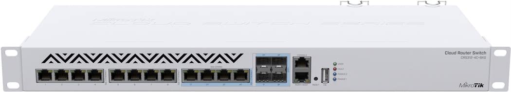 MikroTik CRS312-4C+8XG-RM - Conmutador de Red L3, 10G, Ethernet (100/1000/10000), 1U, Blanco