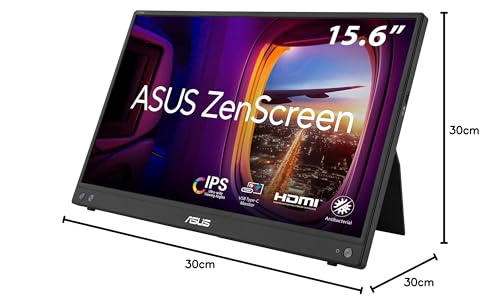 ASUS ZenScreen MB16AHV Monitor portátil, 15,6 Pulgadas, Full HD, IPS, HDMI, USB Type-C, Filtro de luz Azul, Superficie antirreflejos, Tratamiento Antibacteriano