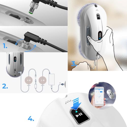 SMARTBOT Robot Limpiacristales - Limpia Cristales Electrico Ventanas - Limpiacristales Electrico 3 años garantía con 12 Trapos de Microfibra - Sistema de Navegación y Anticaída Hobot-368 con App