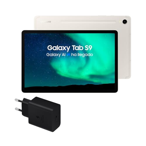 Samsung Galaxy Tab S9, 128 GB, 5G + Cargador 45W - Tablet Android con IA, Ranura MicroSD, S Pen Incluido, Beige (Versión Española)