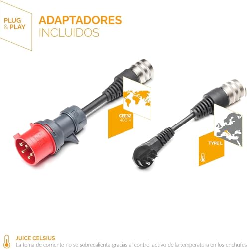 Juice Booster 2 Basic Set IT, Mobile Wallbox 22kW Sin Instalación, Cargador Coche Electrico con Cable Tipo 2, Ligero e Impermeable IP67, Incluye Adaptador CEE32 Rojo de Fases + Tipo L (IT)