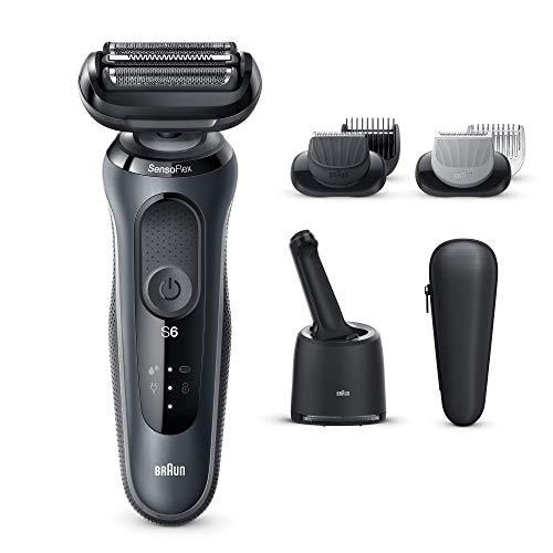 Braun Series 6 60-N7650cc Afeitadora Eléctrica Hombre de Lámina para Barba, con Centro de Limpieza SmartCare, Recortadora Barba, Depiladora Corporal, Uso en Seco y Mojado, Recargable, Inalámbrica,Gris