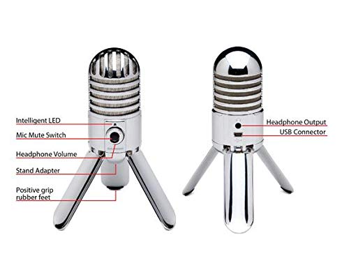SAMSON Meteor Mic - Portable USB Studio Quality Condenser Microphone - High Performance, General Purpose/Podcast/Gaming/Music Recording Microphone, 16-bit, 44.1/48kHz Resolution, Silver Chrome