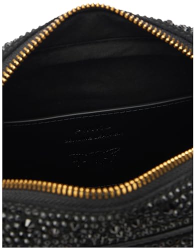 Pinko Bolos Mini Corteza con Diamantes de imitación + Becerro de Seda, Bolsa para Mujer, Z99q_Negro-Antiguo Gold