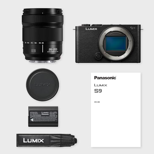 Panasonic Lumix DC-S9HE-K Cámara Vlog, Puerta Abierta, Fotograma Completo, Sin Espejo, 24,2 MP, 6K/4K, PDAF 779, Estabilización De Imagen, Angulo Libre, WiFi 5 GHz, Negro, Lente 28-200 mm (Zoom x7)