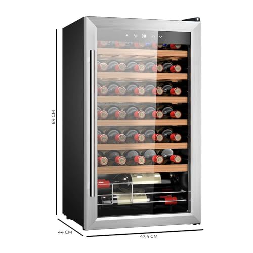 Cecotec Vinoteca 34 botellas Bolero grandsommelier 34030 inox compressor, 80 L, Enfriamiento por compresor, Temperatura regulable de 5 a 18ºC, Control táctil, Display, LED interior.