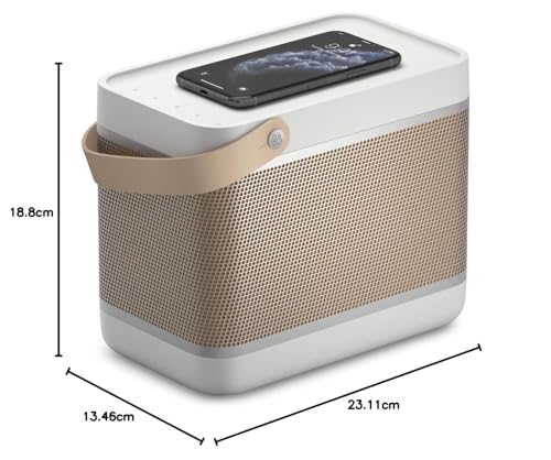 Bang & Olufsen Beolit 20 Potente Altavoz Bluetooth Inalámbrico Portátil para Uso en Casa y Exteriores con Sonido de 360 Grados y Cargador Inalámbrico Qi Integrado para Teléfono Grey Mist