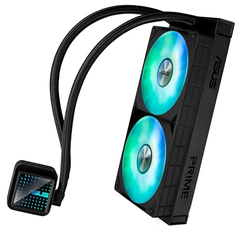 ASUS Prime LC 240 ARGB - Sistema de refrigeración líquida para CPU todo en uno con zona de contacto con la CPU y canales con aletas, bloque de agua con lentes de espejo infinito y ventiladores ARGB