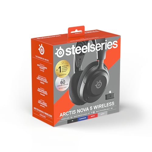 SteelSeries Arctis Nova 5 Cascos gaming inalámbricos PC, PS5, Switch 2, móvil - Controladores magnéticos de neodimio - Más de 100 preajustes de audio - Batería de 60h - 2,4 GHz o BT - Micro Gen2.X