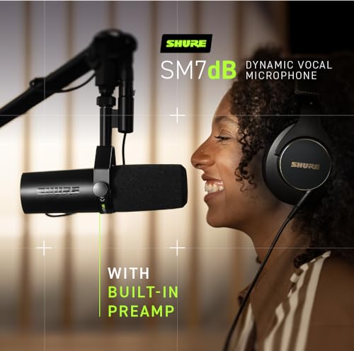 Shure SM7dB Micrófono dinámico para retransmisiones, podcasts y grabación, Amplio Rango de Frecuencias, Sonido cálido y Suave, construcción sólida, Paravientos Desmontable - Negro