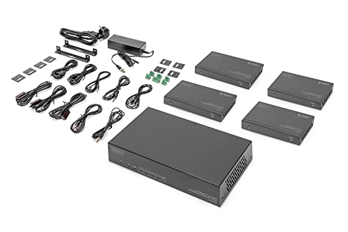 DIGITUS DS-55510 HDMI Extensor/Divisor HDMI 1:4 (HDBaseT) - UHD 4K/60 Hz - 120 m a través de cable LAN (HDBaseT 100 m) - Set: Transmisor y Receptor - Loop-Out, IR Infrarrojos, Audio, EDID, RS232