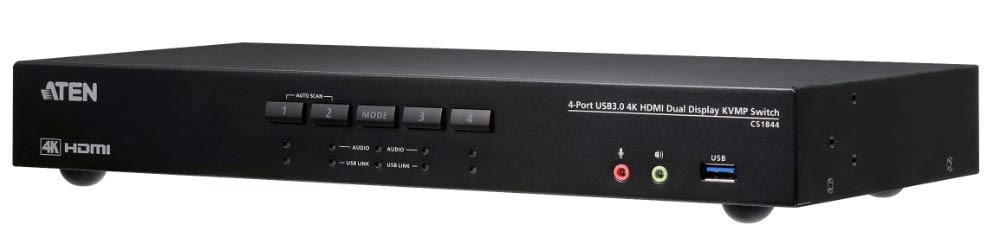 ATEN CS1844 Conmutador KVM de 4 puertos True 4K HDMI Dual View con audio y USB 3.0Hub
