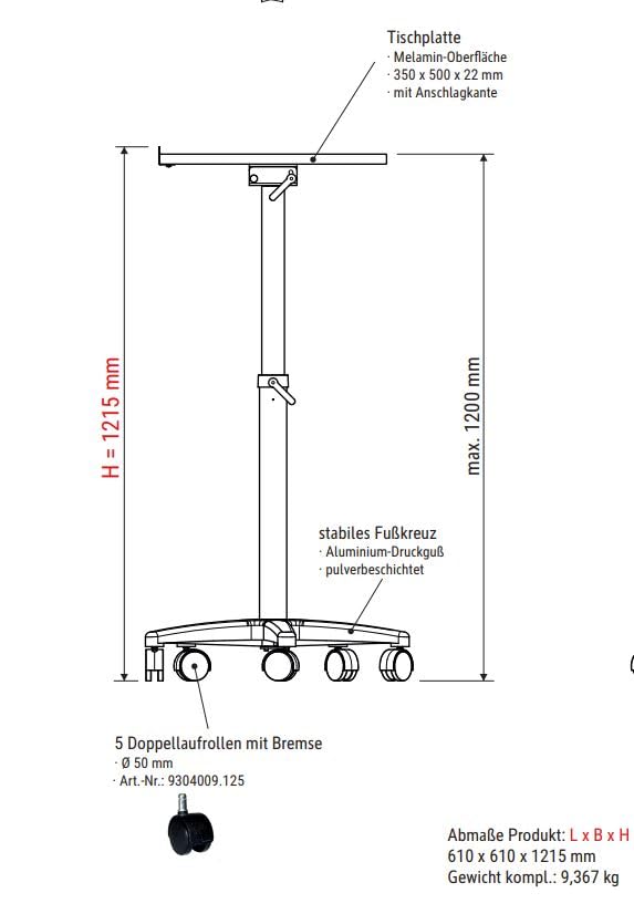 MAUL MAULpro-Mesa de proyección (35 x 50 cm, Capacidad de Carga de 30 K, Altura Regulable, inclinable, Fabricado en Alemania, Color Antracita 9332989, Rollen