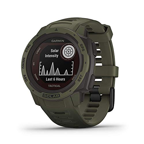 Garmin Instinct Tactical Solar, Reloj inteligente con GPS resistente al agua, func. tácticas, función de carga solar, func. deportivas, pulsioximetría y notificaciones del smartphone, Verde Militar