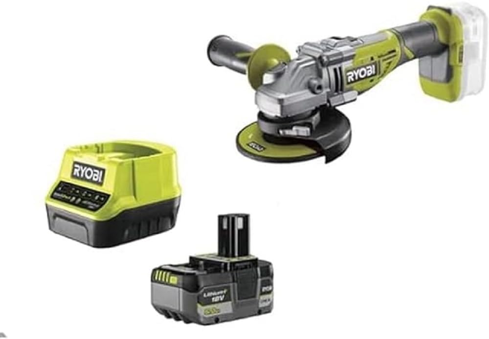 Ryobi - Amoladora angular BRUSHLESS 18V Ø125 mm - 11.000 rpm - Incluye 1 batería Lithium+ 5,0 Ah, cargador rápido y disco de desbaste - R18AG7-150GZL