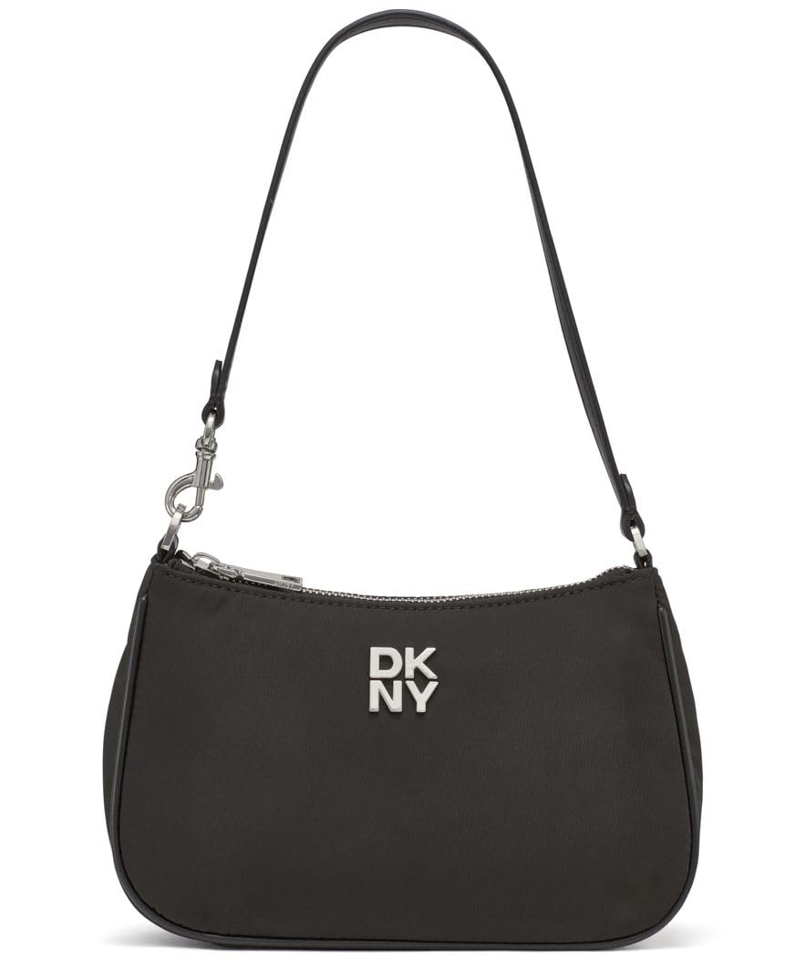 DKNY Jenny Top Zip Shoulder Bag, 100% poliéster con Ribete de Poliuretano Mujeres, Negro, Medium