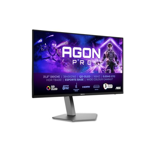 AOC Agon Pro 326UD - Monitor Gaming OLED UHD de 32 Pulgadas, 165 Hz, 0,03 ms, HDR400, FreeSync Prem. Pro, compilación G-Sync. (3840x2160, 2X HDMI 2.1, 1x DP 1.4, concentrador USB) Negro Gris