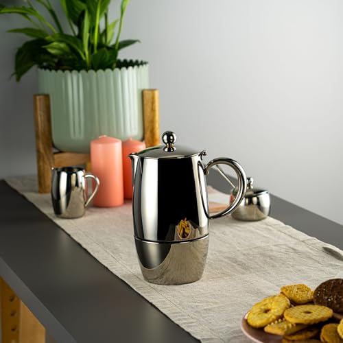 Café Stal BEC-06M Café Stål Bellux Range 18/10 - Cafetera espresso de acero inoxidable estilo clásico para estufa, diseño de olla Moka italiana, asas huecas de tacto frío, 6 tazas (280 ml)