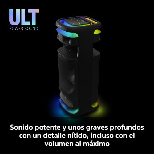 Sony ULT TOWER 10, Altavoz bluetooth para fiestas con ULT POWER SOUND y Deep Bass, altavoces X-Balanced, iluminación LED 360, funciones para fiestas, micrófono inalámbrico, portátil, ruedas giratorias