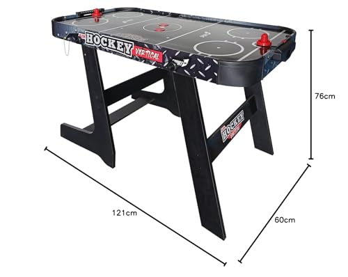 Sport1 Air Hockey Metal Vertical Mesa Plegable de Hockey Air Mini con Ventilador 12V Mesa Air Hockey Ahorro de Espacio Medidas 121x60x76cm 2 Puños y 2 Discos Incluidos con Marcador Integrado.