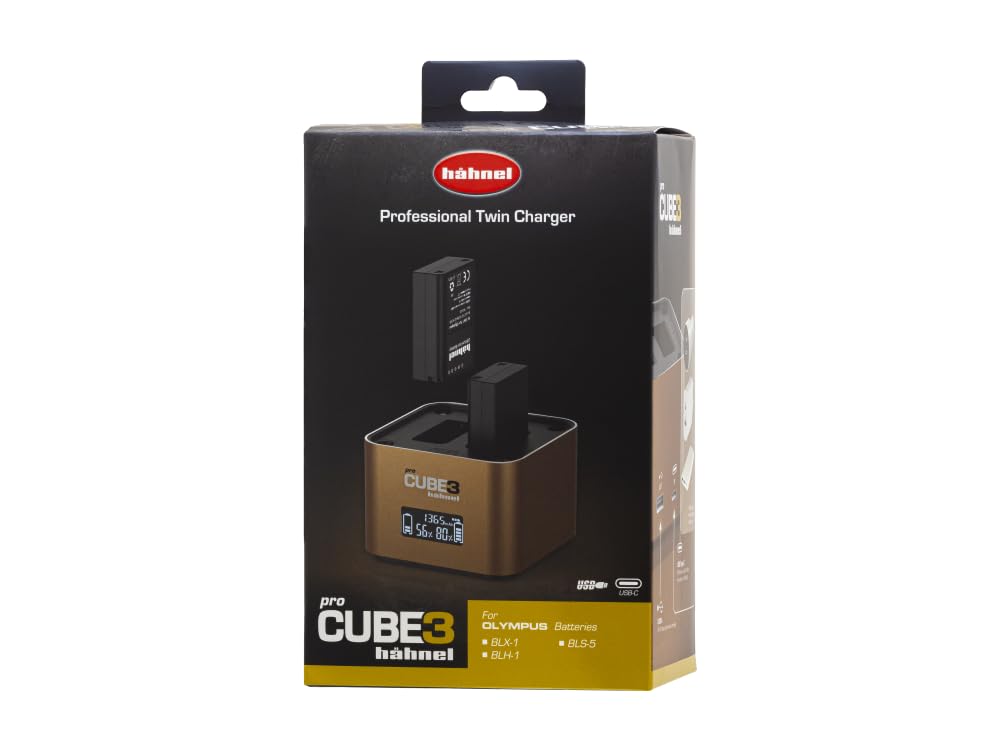 Hähnel - ProCube3 - para Olympus - Cargador dúo DSLR - Carga más rápida - Entrada USB Tipo C