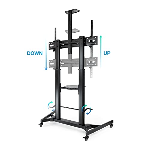 Soporte de suelo con ruedas regulable modelo "Zeus", compatible con pantallas de 60 a 100 pulgadas. Ideal para ajustar la altura y posición fácilmente, proporcionando una solución versátil para visua