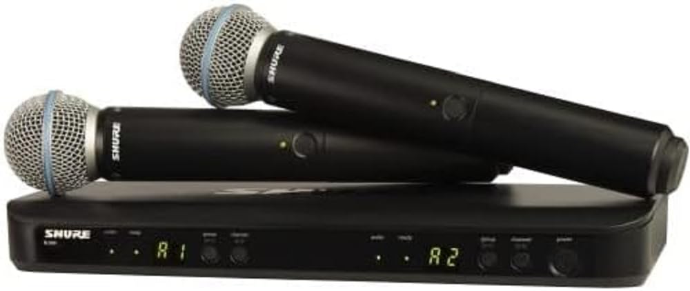 Micrófono inalámbrico Shure BLX288/B58 UHF - Adecuado para iglesias, karaoke y voces - Batería de 14 horas, alcance de 100m - Incluye (2) micrófonos BETA 58A, receptor de doble canal - Banda S8