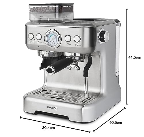 H.Koenig Espresso machine with grinder EXPRO980, 2.7L, 250g bean reservoir, 15 grind sizes, Italian pump, Customizable dosage for 1 or 2 cups, Thermoblock, Pressure 20 bars