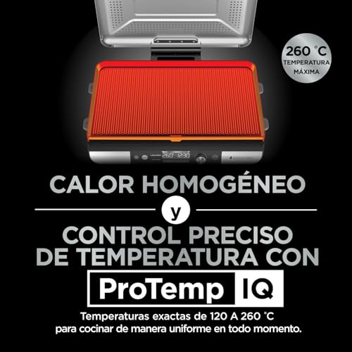 Ninja Sizzle Pro XL Parrilla y plancha para interior, con placa de parrilla y plancha cerámicas antiadherentes, tapa desmontable, recogegrasas y guía de recetas, color plateado/negro GX101EU